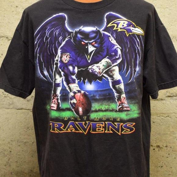 Retro 90S Baltimore Ravens Liquid Blue Tshirt - Picture 1 of 4